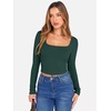 image:imageANRABESS Womens Long Sleeve Square Neck Crop Top Ribbed Slim Fitted Basic Tee Layer Y2K Shirts Fall Fashion Outfits 2026Deep Green