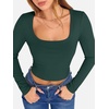 image:imageANRABESS Womens Long Sleeve Square Neck Crop Top Ribbed Slim Fitted Basic Tee Layer Y2K Shirts Fall Fashion Outfits 2026Deep Green