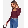 image:imageANRABESS Womens Long Sleeve Square Neck Crop Top Ribbed Slim Fitted Basic Tee Layer Y2K Shirts Fall Fashion Outfits 2026Deep Red