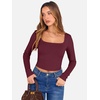image:imageANRABESS Womens Long Sleeve Square Neck Crop Top Ribbed Slim Fitted Basic Tee Layer Y2K Shirts Fall Fashion Outfits 2026Deep Red