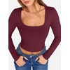 image:imageANRABESS Womens Long Sleeve Square Neck Crop Top Ribbed Slim Fitted Basic Tee Layer Y2K Shirts Fall Fashion Outfits 2026Deep Red
