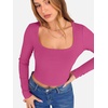 image:imageANRABESS Womens Long Sleeve Square Neck Crop Top Ribbed Slim Fitted Basic Tee Layer Y2K Shirts Fall Fashion Outfits 2026Hot Pink