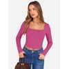 image:imageANRABESS Womens Long Sleeve Square Neck Crop Top Ribbed Slim Fitted Basic Tee Layer Y2K Shirts Fall Fashion Outfits 2026Hot Pink