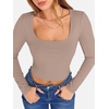 image:imageANRABESS Womens Long Sleeve Square Neck Crop Top Ribbed Slim Fitted Basic Tee Layer Y2K Shirts Fall Fashion Outfits 2026Khaki