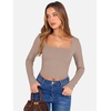 image:imageANRABESS Womens Long Sleeve Square Neck Crop Top Ribbed Slim Fitted Basic Tee Layer Y2K Shirts Fall Fashion Outfits 2026Khaki