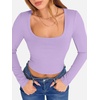 image:imageANRABESS Womens Long Sleeve Square Neck Crop Top Ribbed Slim Fitted Basic Tee Layer Y2K Shirts Fall Fashion Outfits 2026Light Purple