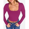 image:imageANRABESS Womens Long Sleeve Square Neck Crop Top Ribbed Slim Fitted Basic Tee Layer Y2K Shirts Fall Fashion Outfits 2026Purple Red