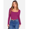 image:imageANRABESS Womens Long Sleeve Square Neck Crop Top Ribbed Slim Fitted Basic Tee Layer Y2K Shirts Fall Fashion Outfits 2026Purple Red