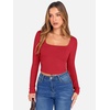 image:imageANRABESS Womens Long Sleeve Square Neck Crop Top Ribbed Slim Fitted Basic Tee Layer Y2K Shirts Fall Fashion Outfits 2026Red