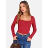 image:imageANRABESS Womens Long Sleeve Square Neck Crop Top Ribbed Slim Fitted Basic Tee Layer Y2K Shirts Fall Fashion Outfits 2026Red