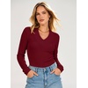 image:imageANRABESS Womens Long Sleeve V Neck Ribbed Shirts  Slim Fitted Tops Soft Comfy Breathable Business Casual Outfits Daily Wear Going Out WorkFall Spring Transition ClothingWine Red