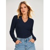image:imageANRABESS Womens Long Sleeve V Neck Ribbed Shirts  Slim Fitted Tops Soft Comfy Breathable Business Casual Outfits Daily Wear Going Out WorkFall Spring Transition ClothingNavy Blue