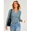 image:imageANRABESS Womens Long Sleeve V Neck Ribbed Shirts  Slim Fitted Tops Soft Comfy Breathable Business Casual Outfits Daily Wear Going Out WorkFall Spring Transition ClothingGrey Blue