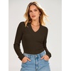 image:imageANRABESS Womens Long Sleeve V Neck Ribbed Shirts  Slim Fitted Tops Soft Comfy Breathable Business Casual Outfits Daily Wear Going Out WorkFall Spring Transition ClothingCoffee