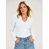 image:imageANRABESS Womens Long Sleeve V Neck Ribbed Shirts  Slim Fitted Tops Soft Comfy Breathable Business Casual Outfits Daily Wear Going Out WorkFall Spring Transition ClothingWhite