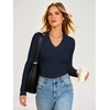 image:imageANRABESS Womens Long Sleeve V Neck Ribbed Shirts  Slim Fitted Tops Soft Comfy Breathable Business Casual Outfits Daily Wear Going Out WorkFall Spring Transition ClothingNavy Blue