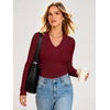 image:imageANRABESS Womens Long Sleeve V Neck Ribbed Shirts  Slim Fitted Tops Soft Comfy Breathable Business Casual Outfits Daily Wear Going Out WorkFall Spring Transition ClothingWine Red