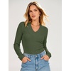 image:imageANRABESS Womens Long Sleeve V Neck Ribbed Shirts  Slim Fitted Tops Soft Comfy Breathable Business Casual Outfits Daily Wear Going Out WorkFall Spring Transition ClothingArmy Green