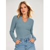 image:imageANRABESS Womens Long Sleeve V Neck Ribbed Shirts  Slim Fitted Tops Soft Comfy Breathable Business Casual Outfits Daily Wear Going Out WorkFall Spring Transition ClothingGrey Blue