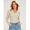 image:imageANRABESS Womens Long Sleeve V Neck Ribbed Shirts  Slim Fitted Tops Soft Comfy Breathable Business Casual Outfits Daily Wear Going Out WorkFall Spring Transition ClothingBeige