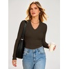 image:imageANRABESS Womens Long Sleeve V Neck Ribbed Shirts  Slim Fitted Tops Soft Comfy Breathable Business Casual Outfits Daily Wear Going Out WorkFall Spring Transition ClothingCoffee