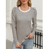 image:imageANRABESS Womens Puff Long Sleeve Shirts  Basic Crewneck Tops Comfy Soft Layering Tees Business Casual Work Office Outfits Fall Winter Transition ClothesStripe Almond