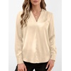 image:imageANRABESS Womens Satin V Neck Long Sleeve Blouse Shirts  Silky Soft TopPleated Ruched ShouldersBusiness Casual Work Office OutfitsDressy ElegantFall Spring Transition ClothesBeige