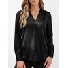 image:imageANRABESS Womens Satin V Neck Long Sleeve Blouse Shirts  Silky Soft TopPleated Ruched ShouldersBusiness Casual Work Office OutfitsDressy ElegantFall Spring Transition ClothesBlack