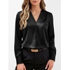 image:imageANRABESS Womens Satin V Neck Long Sleeve Blouse Shirts  Silky Soft TopPleated Ruched ShouldersBusiness Casual Work Office OutfitsDressy ElegantFall Spring Transition ClothesBlack