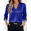 image:imageANRABESS Womens Satin V Neck Long Sleeve Blouse Shirts  Silky Soft TopPleated Ruched ShouldersBusiness Casual Work Office OutfitsDressy ElegantFall Spring Transition ClothesRoyal Blue