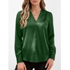 image:imageANRABESS Womens Satin V Neck Long Sleeve Blouse Shirts  Silky Soft TopPleated Ruched ShouldersBusiness Casual Work Office OutfitsDressy ElegantFall Spring Transition ClothesGreen