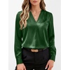 image:imageANRABESS Womens Satin V Neck Long Sleeve Blouse Shirts  Silky Soft TopPleated Ruched ShouldersBusiness Casual Work Office OutfitsDressy ElegantFall Spring Transition ClothesGreen