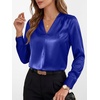 image:imageANRABESS Womens Satin V Neck Long Sleeve Blouse Shirts  Silky Soft TopPleated Ruched ShouldersBusiness Casual Work Office OutfitsDressy ElegantFall Spring Transition ClothesRoyal Blue