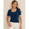 image:imageANRABESS Womens Short Sleeve Sweaters Wool Blend Summer Scoop Neck Casual Business Knit Shirts Slim Fit Work Tops OutfitsDark Blue