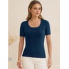 image:imageANRABESS Womens Short Sleeve Sweaters Wool Blend Summer Scoop Neck Casual Business Knit Shirts Slim Fit Work Tops OutfitsDark Blue