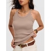 image:imageANRABESS Womens Summer Tank Tops Sleeveless Ribbed Camisole  Spaghetti Strap Cami Sweater Soft Lightweight Slim Knit Casual Beach Vacation Travel Office Clothes Spring Fall LayeringKhaki