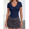 image:imageANRABESS Womens V Neck Short Sleeve Bodysuits  Slim Fit Body Suits Tops Soft Stretchy UPF 50 Fabric Spring Summer Autumn Outfits for Daily Going Out Work amp TravelNavy Blue
