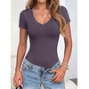 image:imageANRABESS Womens V Neck Short Sleeve Bodysuits  Slim Fit Body Suits Tops Soft Stretchy UPF 50 Fabric Spring Summer Autumn Outfits for Daily Going Out Work amp TravelGrey Purple