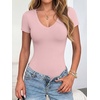 image:imageANRABESS Womens V Neck Short Sleeve Bodysuits  Slim Fit Body Suits Tops Soft Stretchy UPF 50 Fabric Spring Summer Autumn Outfits for Daily Going Out Work amp TravelLight Pink