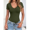 image:imageANRABESS Womens V Neck Short Sleeve Bodysuits  Slim Fit Body Suits Tops Soft Stretchy UPF 50 Fabric Spring Summer Autumn Outfits for Daily Going Out Work amp TravelArmy Green