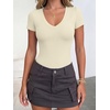 image:imageANRABESS Womens V Neck Short Sleeve Bodysuits  Slim Fit Body Suits Tops Soft Stretchy UPF 50 Fabric Spring Summer Autumn Outfits for Daily Going Out Work amp TravelBeige