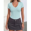 image:imageANRABESS Womens V Neck Short Sleeve Bodysuits  Slim Fit Body Suits Tops Soft Stretchy UPF 50 Fabric Spring Summer Autumn Outfits for Daily Going Out Work amp TravelLight Blue