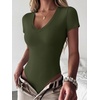 image:imageANRABESS Womens V Neck Short Sleeve Bodysuits  Slim Fit Body Suits Tops Soft Stretchy UPF 50 Fabric Spring Summer Autumn Outfits for Daily Going Out Work amp TravelArmy Green
