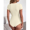 image:imageANRABESS Womens V Neck Short Sleeve Bodysuits  Slim Fit Body Suits Tops Soft Stretchy UPF 50 Fabric Spring Summer Autumn Outfits for Daily Going Out Work amp TravelBeige