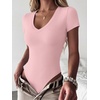 image:imageANRABESS Womens V Neck Short Sleeve Bodysuits  Slim Fit Body Suits Tops Soft Stretchy UPF 50 Fabric Spring Summer Autumn Outfits for Daily Going Out Work amp TravelLight Pink