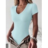 image:imageANRABESS Womens V Neck Short Sleeve Bodysuits  Slim Fit Body Suits Tops Soft Stretchy UPF 50 Fabric Spring Summer Autumn Outfits for Daily Going Out Work amp TravelLight Blue