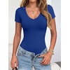 image:imageANRABESS Womens V Neck Short Sleeve Bodysuits  Slim Fit Body Suits Tops Soft Stretchy UPF 50 Fabric Spring Summer Autumn Outfits for Daily Going Out Work amp TravelRoyal Blue