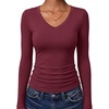 image:imageANRABESS Womens Long Sleeve Shirts Double Lined Tops  V Neck Basic Tee Soft Stretch Fleece Slim Fitted Fall Winter Warm Layer Clothing Going Out Casual Work Everyday WearWine Red