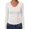 image:imageANRABESS Womens Long Sleeve Shirts Double Lined Tops  V Neck Basic Tee Soft Stretch Fleece Slim Fitted Fall Winter Warm Layer Clothing Going Out Casual Work Everyday WearWhite