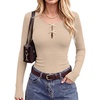 image:imageANRABESS Womens Long Sleeve Shirts Scoop Neck Fitted Top  Bow Tie Cutout KeyholeSoft Ribbed Knit Cute Y2K Versatile Going Outfits Fall Spring Layering ClothingWork amp Everyday WearApricot